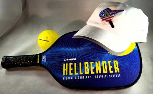 Gamma Hellbender pickleball paddle with USA PickleballPro hat