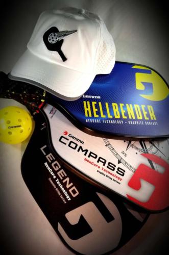 Gamma Hellbender Pickleball paddle with Gamma Compass and Gamma Legend pickleball paddles
